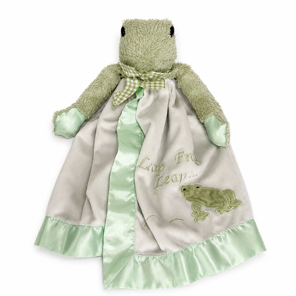 Bearington Baby OS Frog Lovey Security Blanket Leap Frog Leap Satin Trim Green